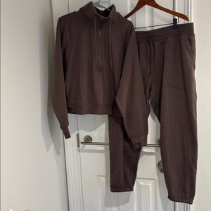 All in Motion Chocolate Brown Lounge Set Quarter Zip & Sweatpants (Size 1X)